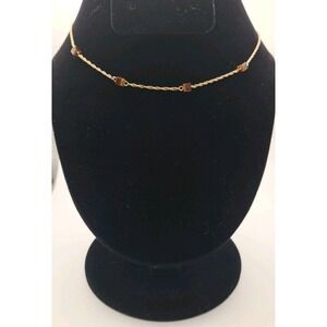 Vintage Signed Sarah Coventry Gold Tone 16 IN Necklace /w Square Brown Beads